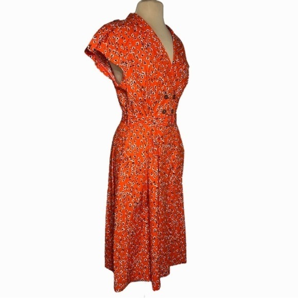 Lela Rose size 14 Vermillion double breasted floral shirt dress sex in the city - Picture 5 of 16